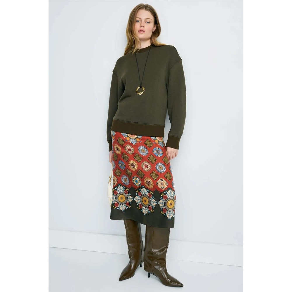 La Double J Sporty Sweatshirt Pencil Dress Olive Green Silk Layered Size M